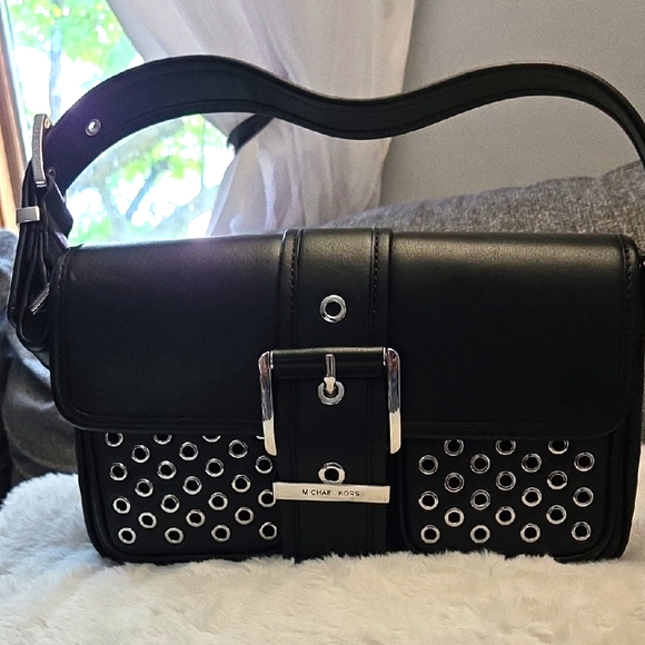 Michael Kors Black Shoulder Bag with Silver Accents - Picture 1 of 3